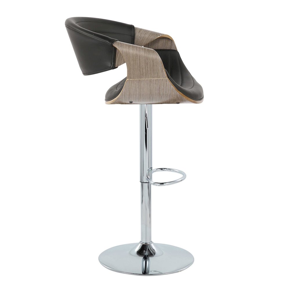 Chrome, Light Grey Wood, Black PU Symphony Adjustable Barstool - Set of 2. Picture 3