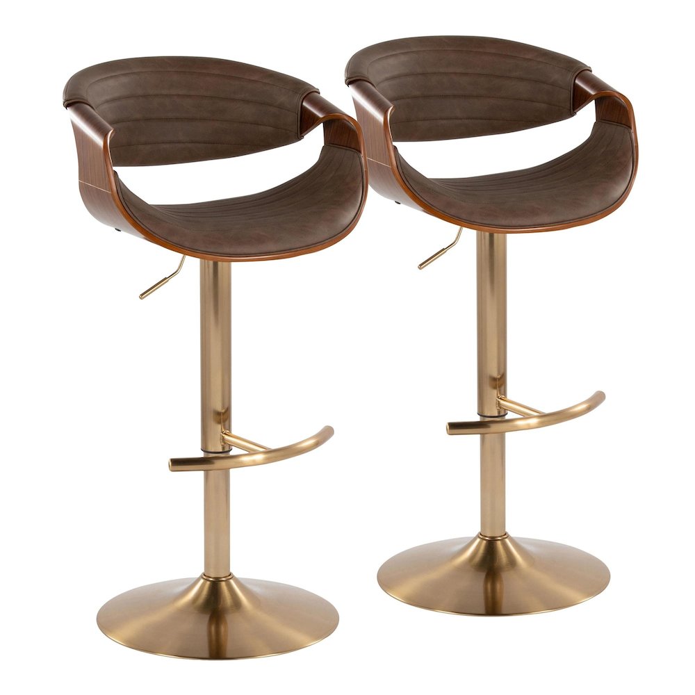 Symphony Adjustable Barstool - Set of 2 in Gold Metal. Picture 1