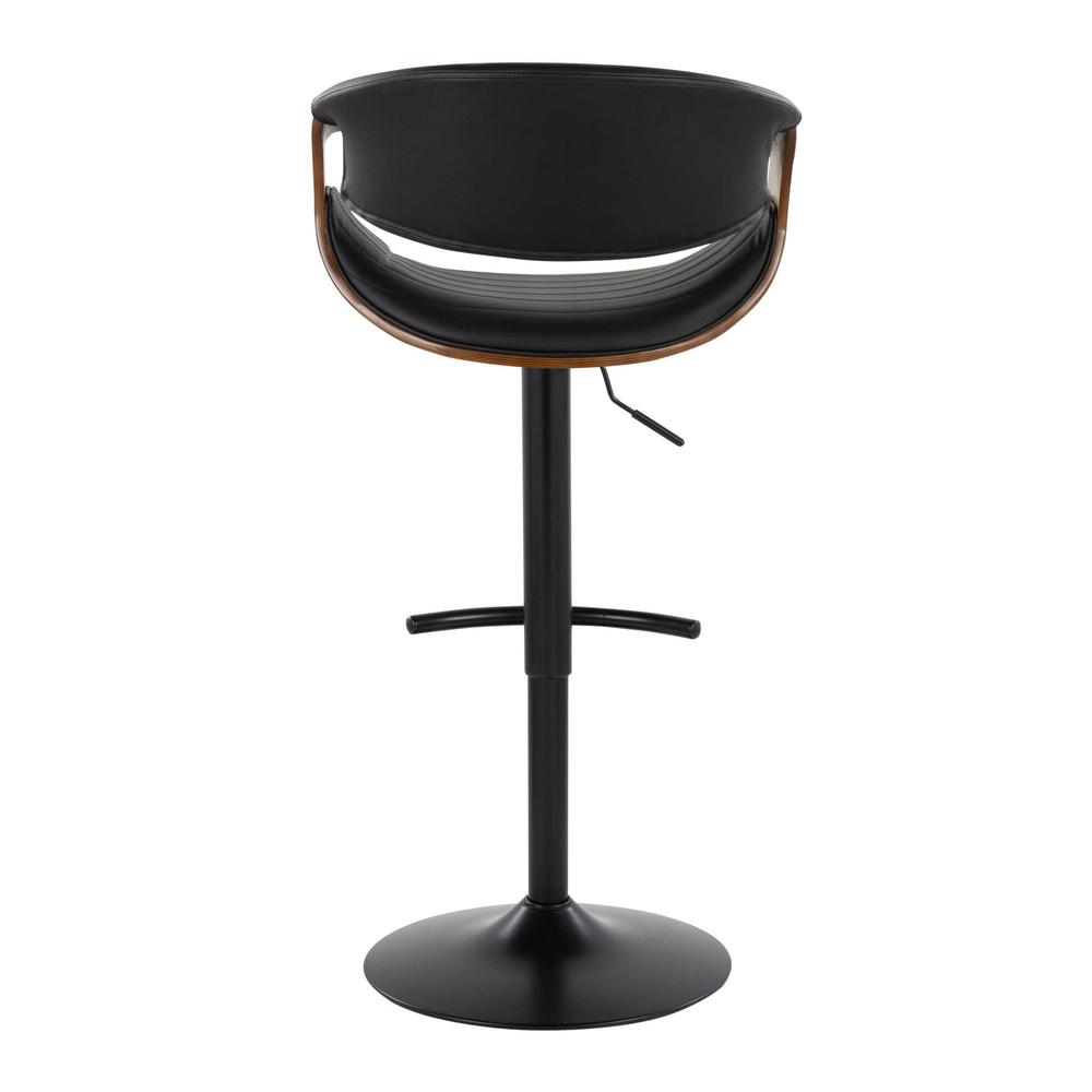 Black Metal, Walnut Wood, Black PU Symphony Adjustable Barstool - Set of 2. Picture 5