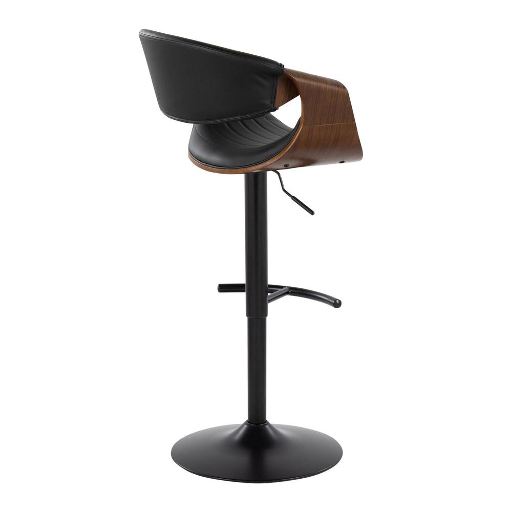 Black Metal, Walnut Wood, Black PU Symphony Adjustable Barstool - Set of 2. Picture 4