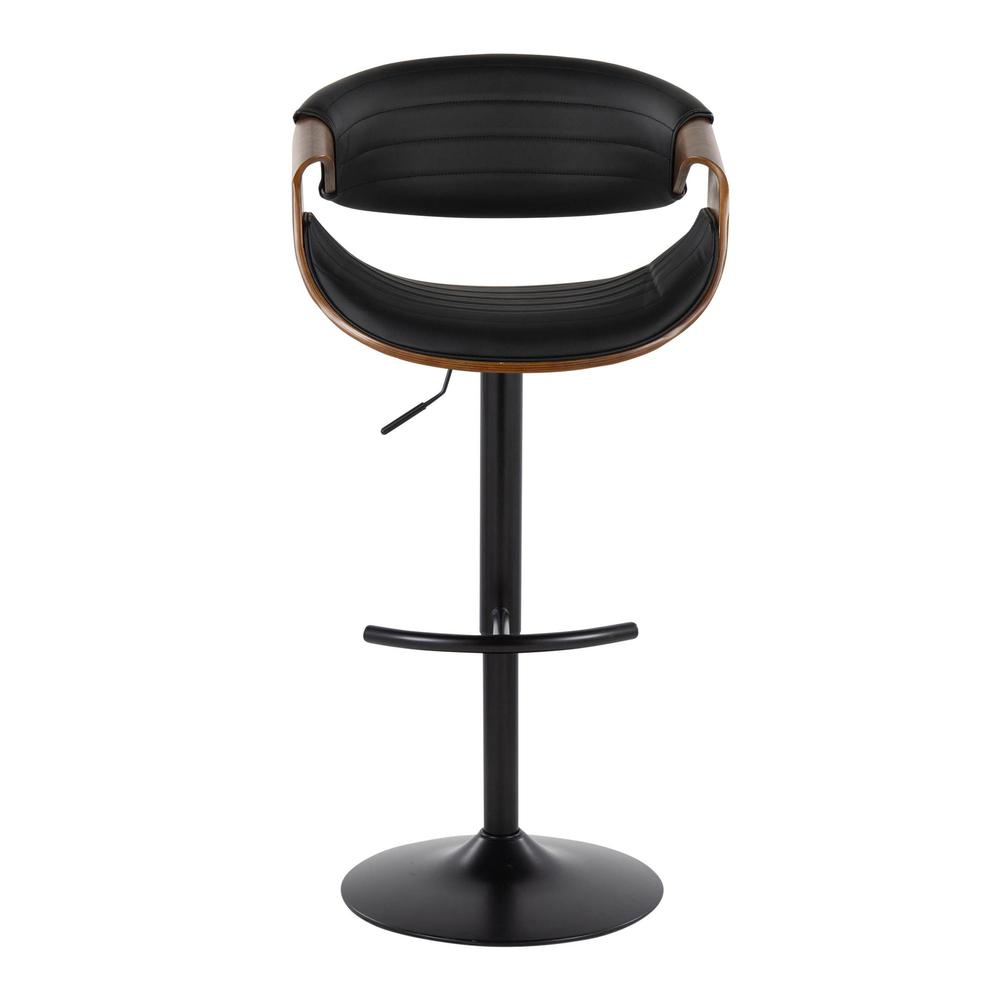 Black Metal, Walnut Wood, Black PU Symphony Adjustable Barstool - Set of 2. Picture 6