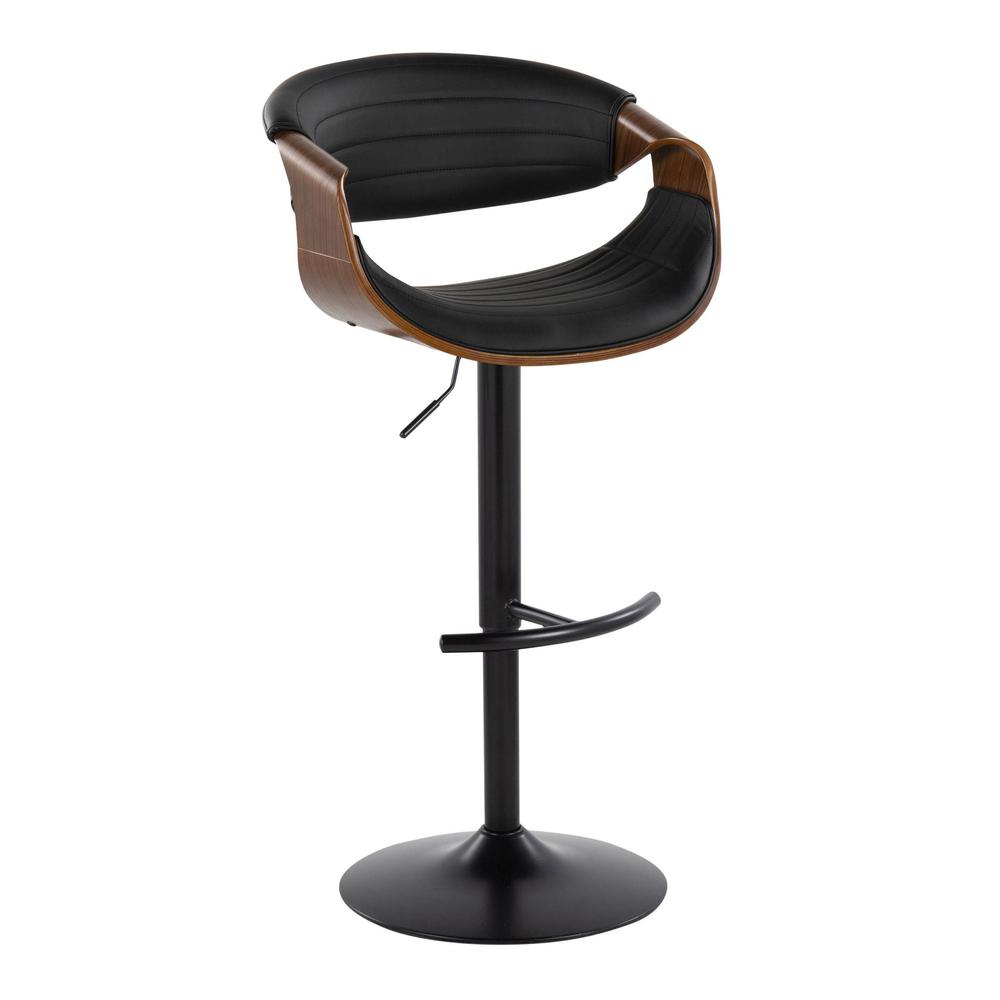 Black Metal, Walnut Wood, Black PU Symphony Adjustable Barstool - Set of 2. Picture 2