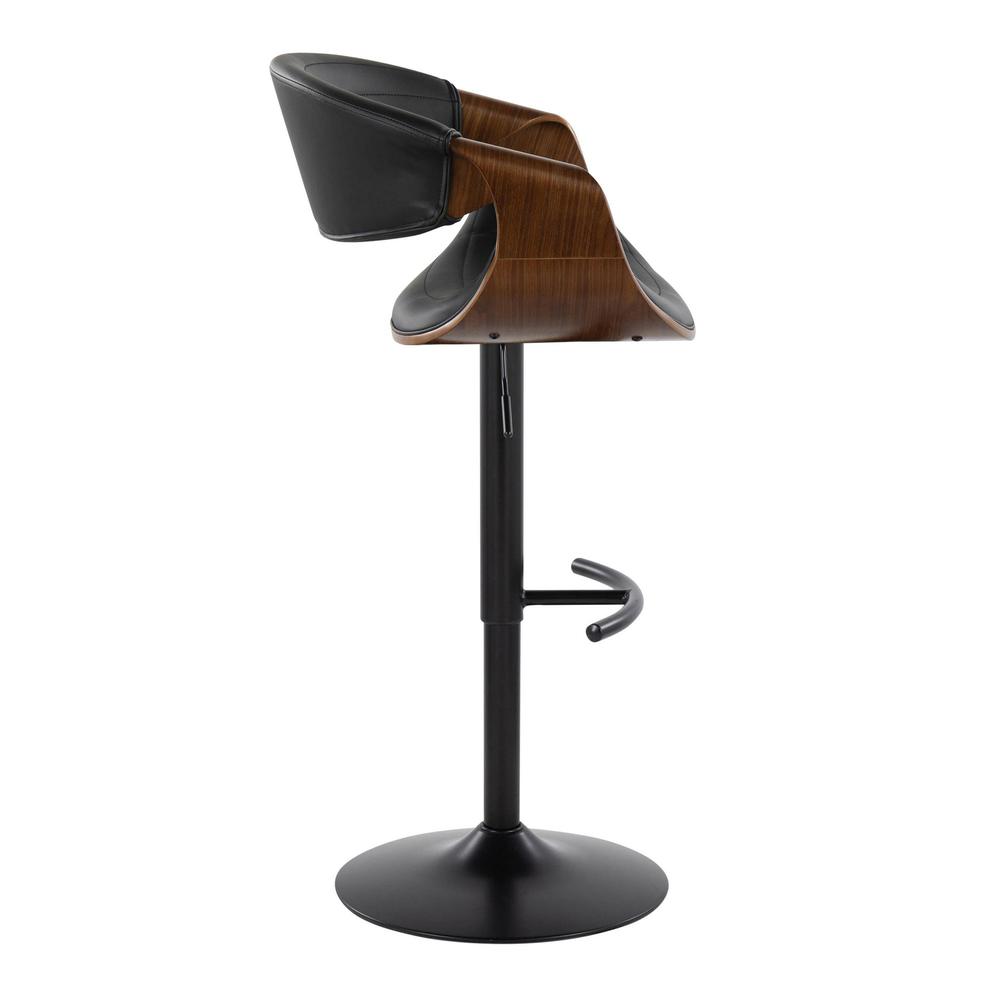 Black Metal, Walnut Wood, Black PU Symphony Adjustable Barstool - Set of 2. Picture 3