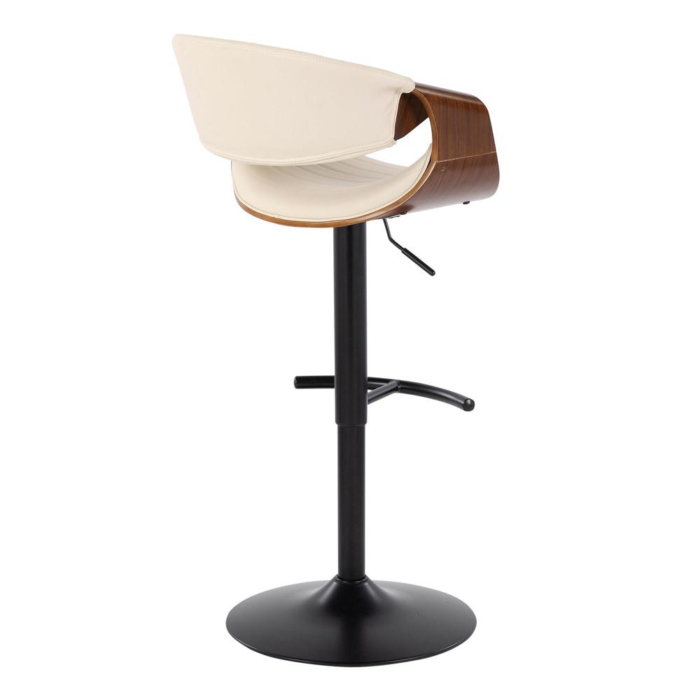 Black Metal, Walnut Wood, Cream PU Symphony Adjustable Barstool - Set of 2. Picture 4