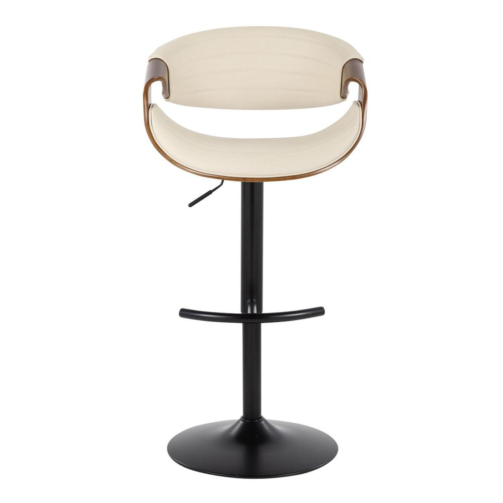 Black Metal, Walnut Wood, Cream PU Symphony Adjustable Barstool - Set of 2. Picture 6