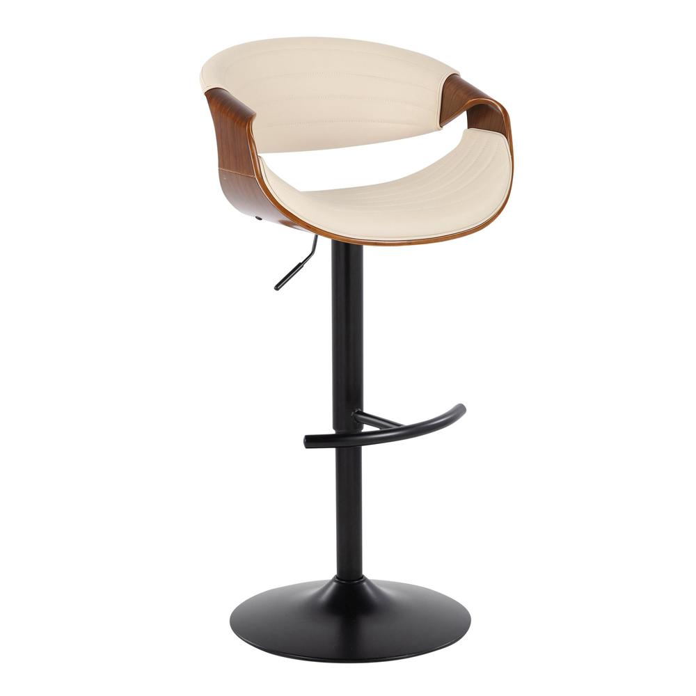 Black Metal, Walnut Wood, Cream PU Symphony Adjustable Barstool - Set of 2. Picture 2