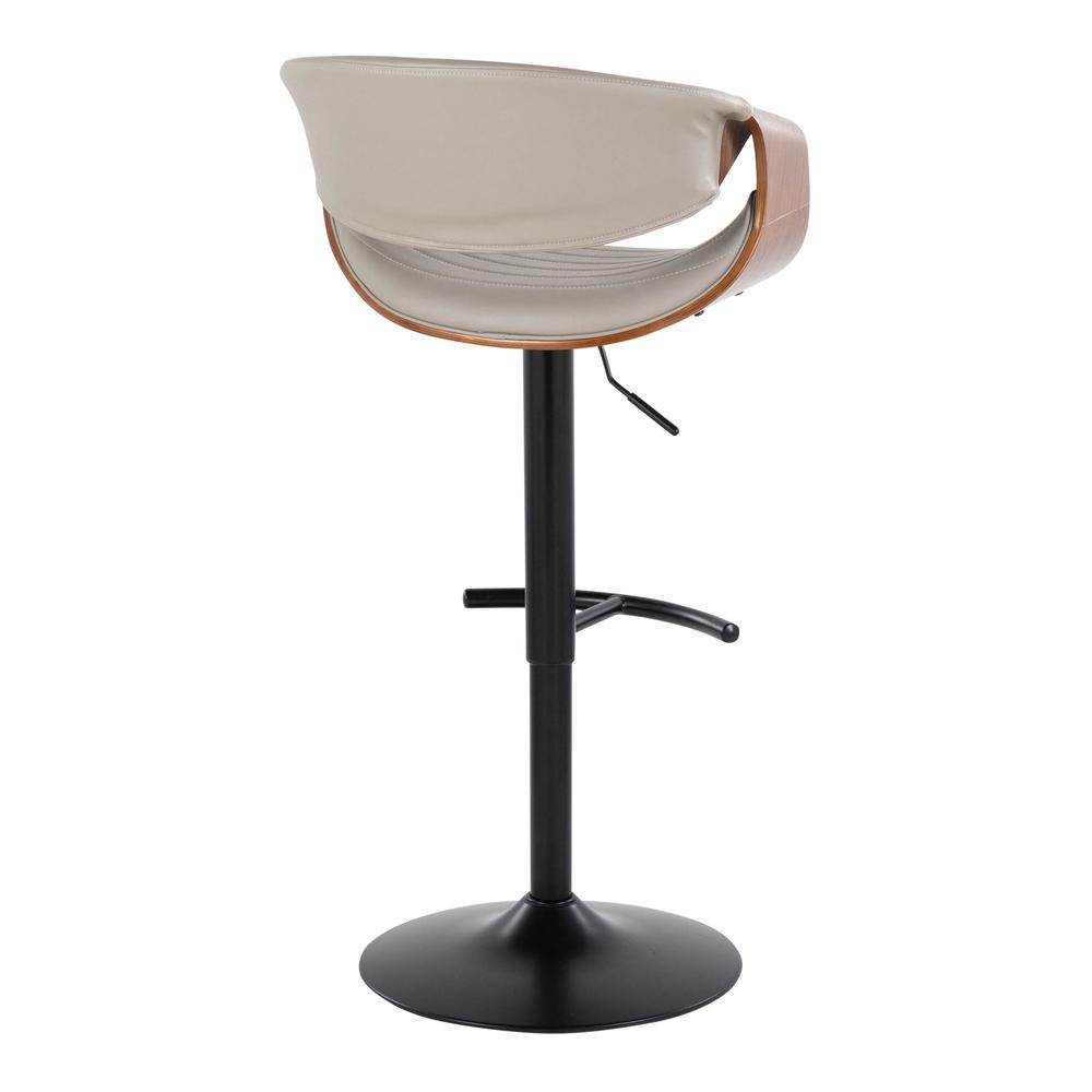 Black Metal, Walnut Wood, Grey PU Symphony Adjustable Barstool - Set of 2. Picture 4