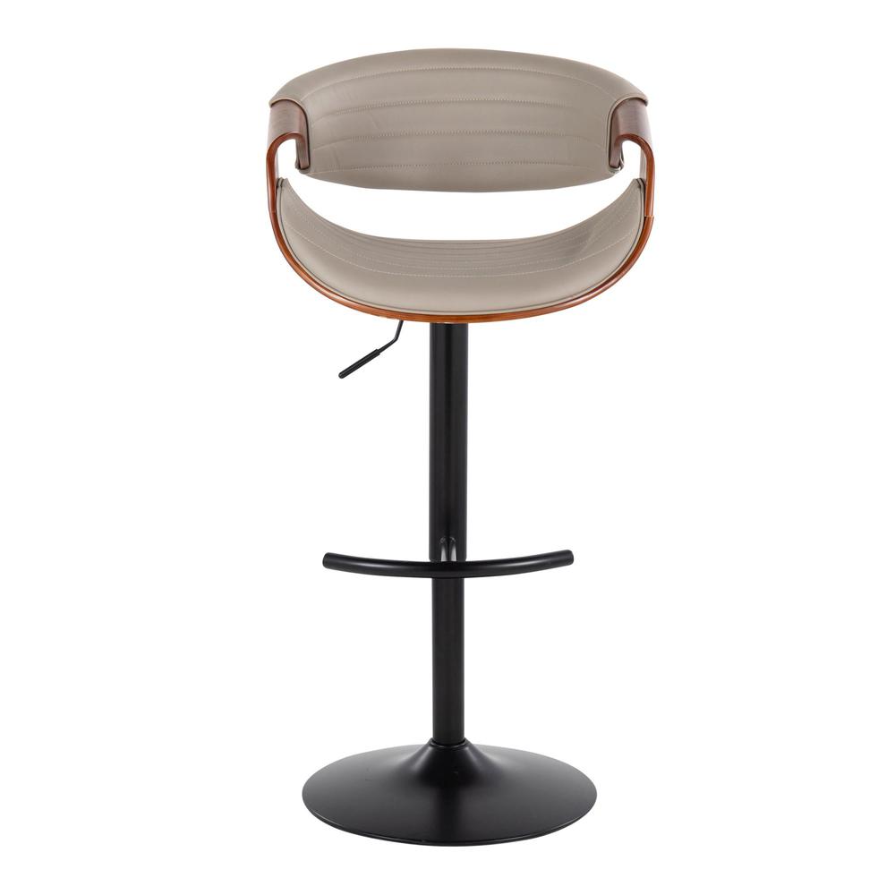 Black Metal, Walnut Wood, Grey PU Symphony Adjustable Barstool - Set of 2. Picture 6