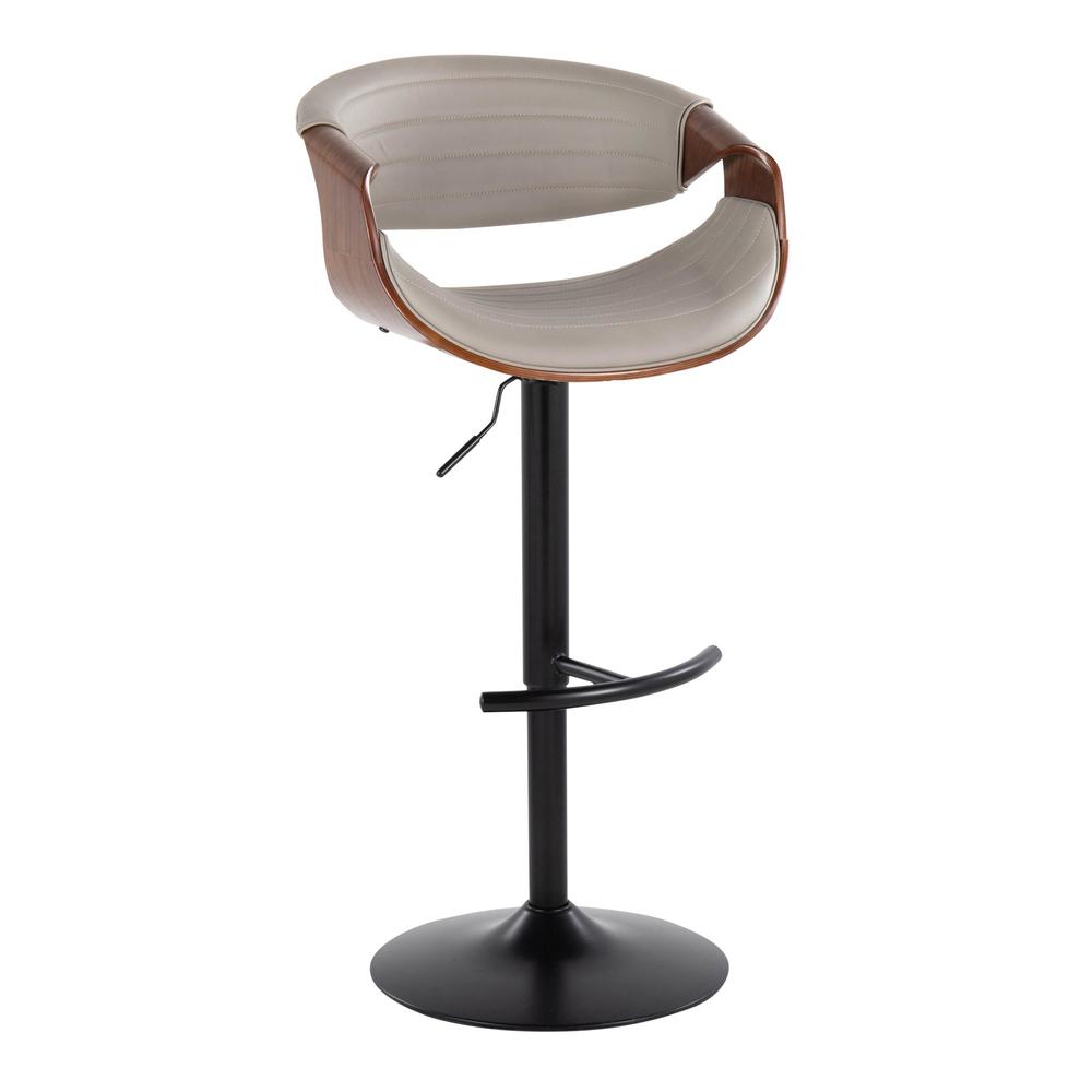 Black Metal, Walnut Wood, Grey PU Symphony Adjustable Barstool - Set of 2. Picture 2