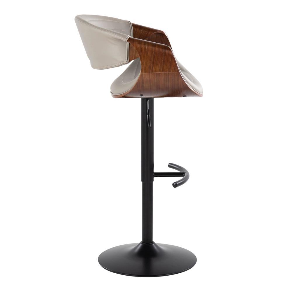Black Metal, Walnut Wood, Grey PU Symphony Adjustable Barstool - Set of 2. Picture 3