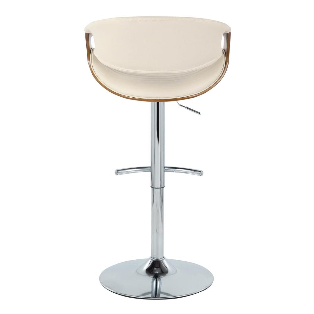 Chrome Metal, Walnut Wood, Cream PU Symphony Adjustable Barstool - Set of 2. Picture 5