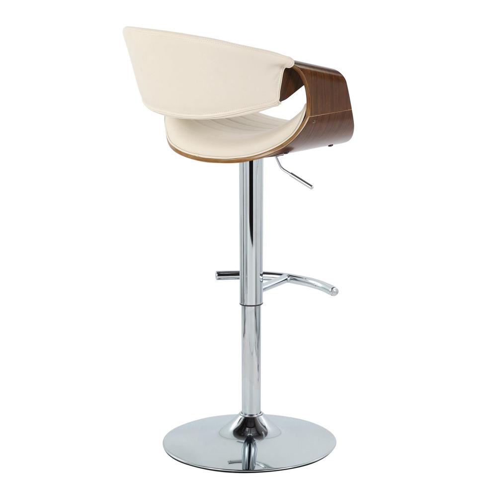Chrome Metal, Walnut Wood, Cream PU Symphony Adjustable Barstool - Set of 2. Picture 4