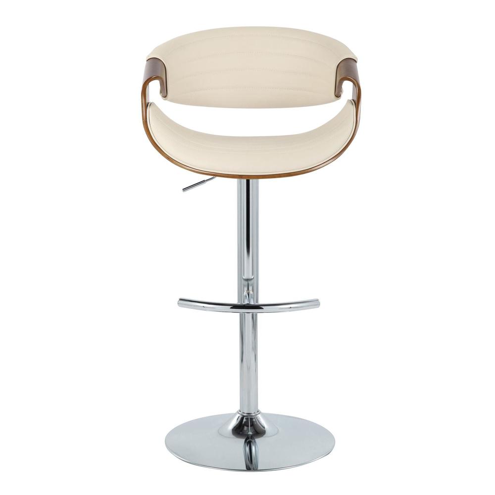 Chrome Metal, Walnut Wood, Cream PU Symphony Adjustable Barstool - Set of 2. Picture 6