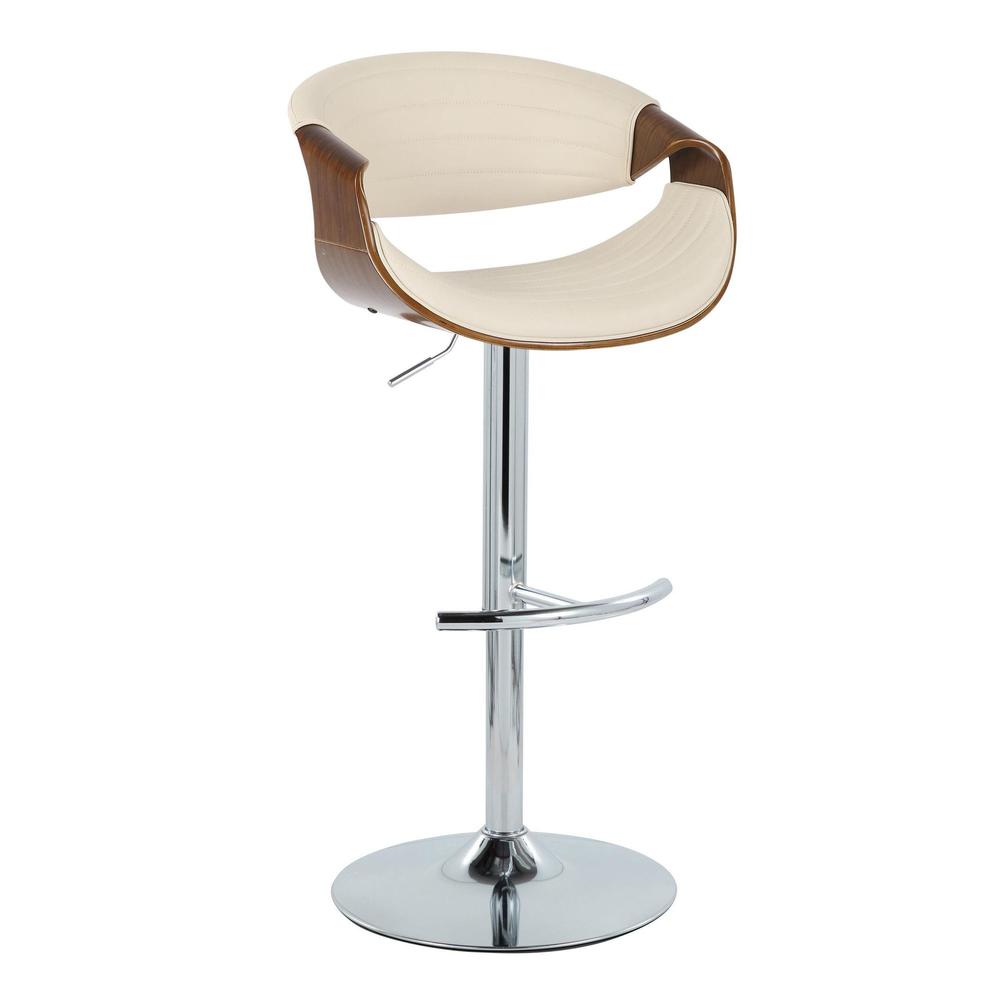 Chrome Metal, Walnut Wood, Cream PU Symphony Adjustable Barstool - Set of 2. Picture 2