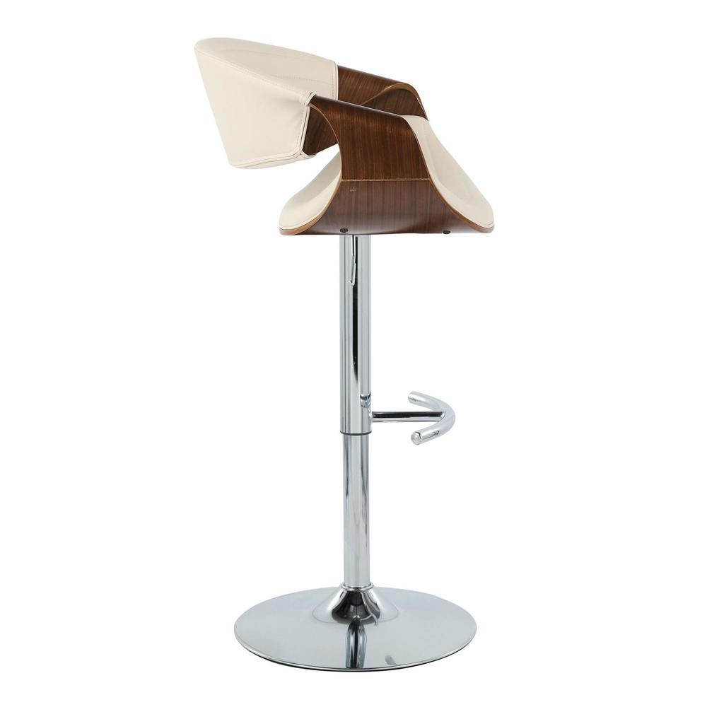 Chrome Metal, Walnut Wood, Cream PU Symphony Adjustable Barstool - Set of 2. Picture 3