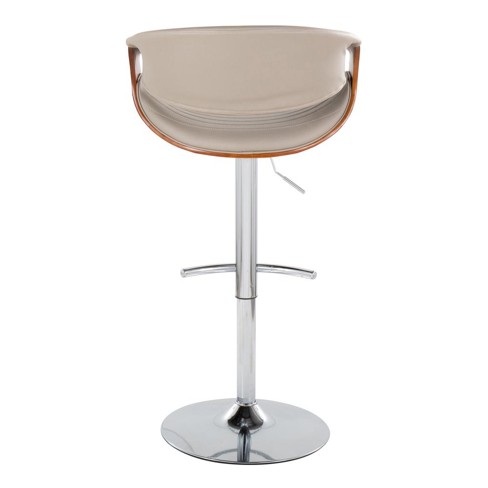 Chrome Metal, Walnut Wood, Grey PU Symphony Adjustable Barstool - Set of 2. Picture 5