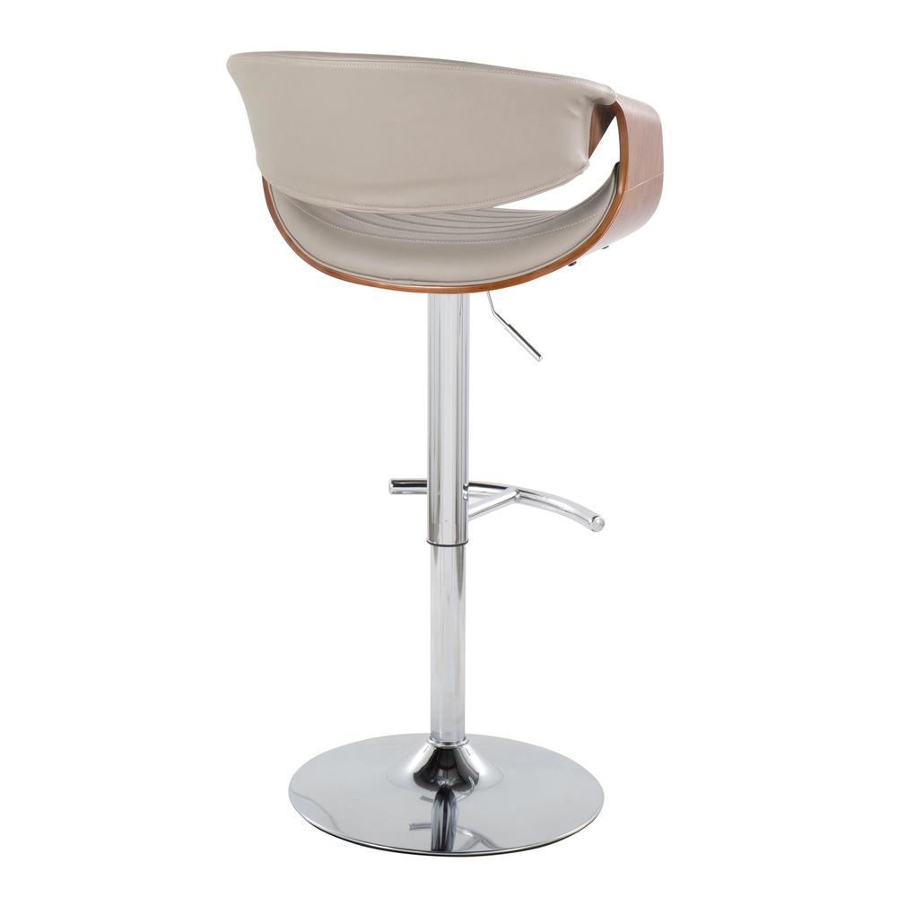 Chrome Metal, Walnut Wood, Grey PU Symphony Adjustable Barstool - Set of 2. Picture 4
