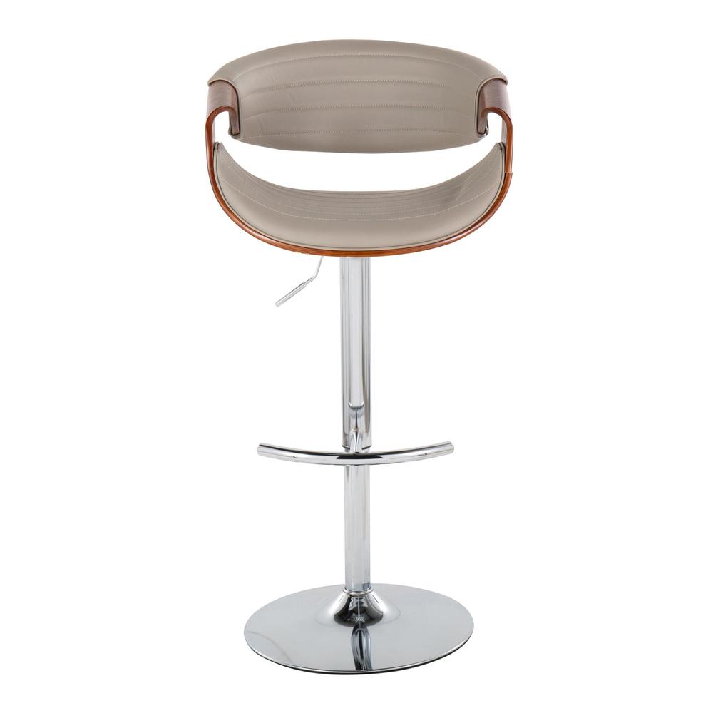 Chrome Metal, Walnut Wood, Grey PU Symphony Adjustable Barstool - Set of 2. Picture 6