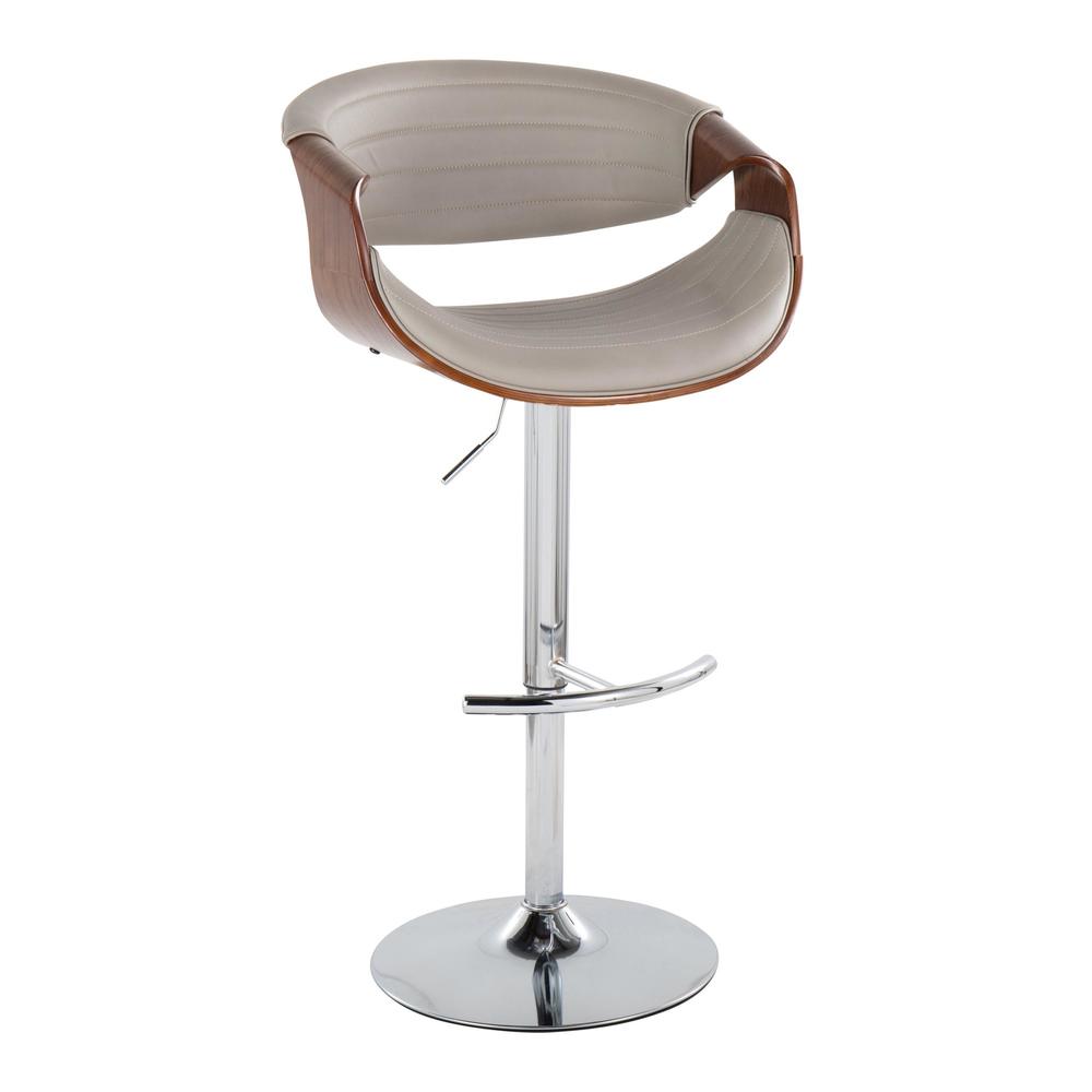 Chrome Metal, Walnut Wood, Grey PU Symphony Adjustable Barstool - Set of 2. Picture 2