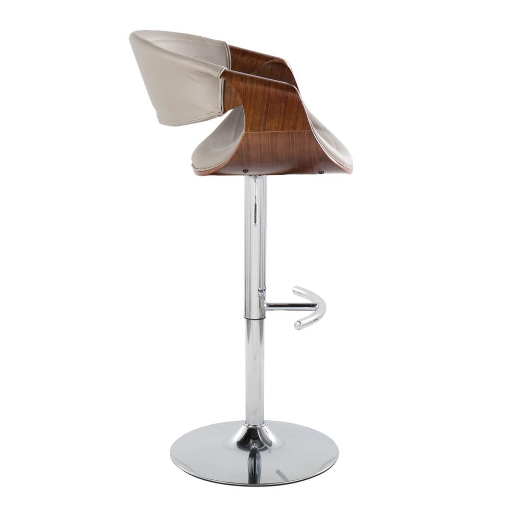 Chrome Metal, Walnut Wood, Grey PU Symphony Adjustable Barstool - Set of 2. Picture 3