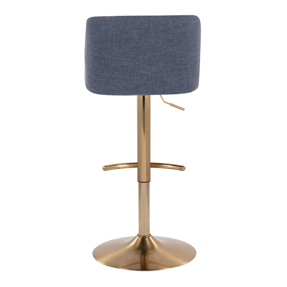 Blue Fabric, Gold Metal Toriano Adjustable Barstool - Set of 2. Picture 5