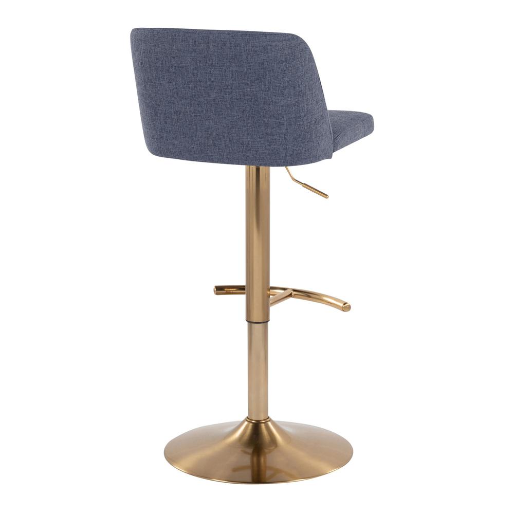 Blue Fabric, Gold Metal Toriano Adjustable Barstool - Set of 2. Picture 4