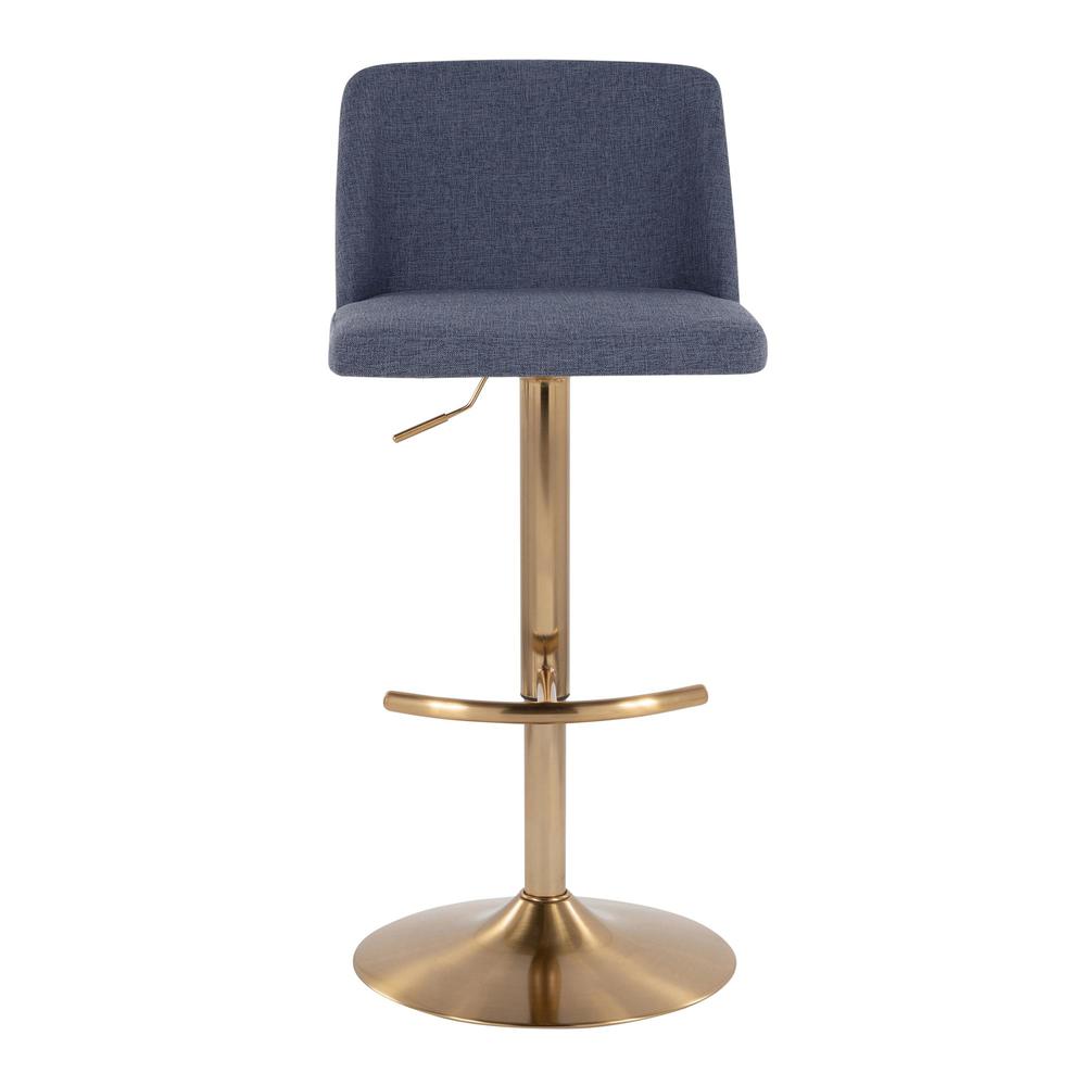 Blue Fabric, Gold Metal Toriano Adjustable Barstool - Set of 2. Picture 6