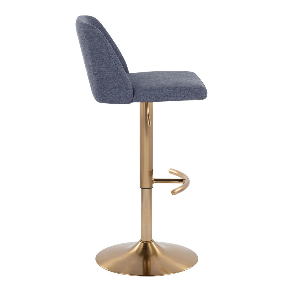 Blue Fabric, Gold Metal Toriano Adjustable Barstool - Set of 2. Picture 3
