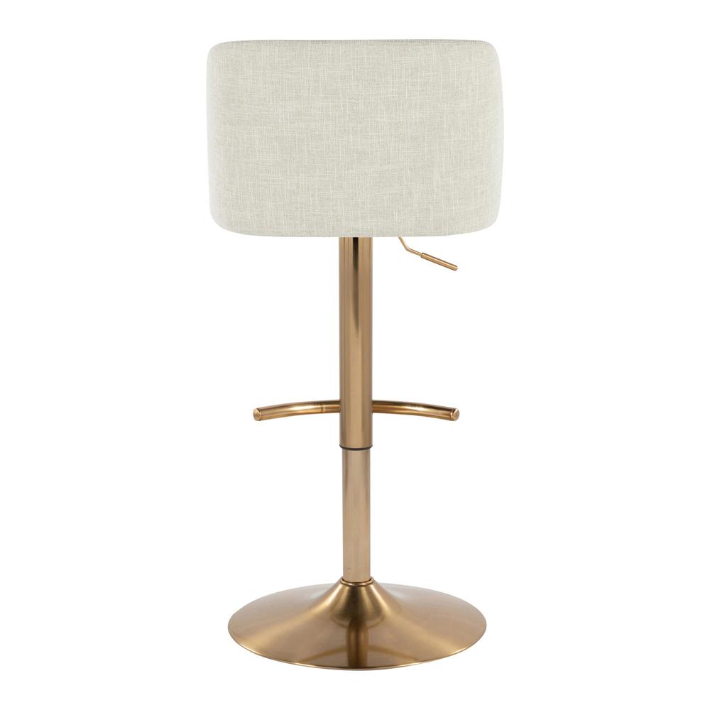 Cream Fabric, Gold Metal Toriano Adjustable Barstool - Set of 2. Picture 5