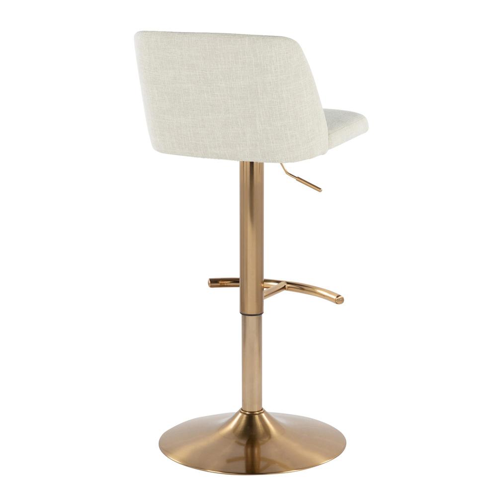 Cream Fabric, Gold Metal Toriano Adjustable Barstool - Set of 2. Picture 4