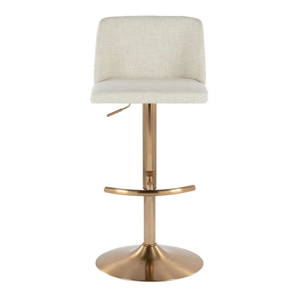 Cream Fabric, Gold Metal Toriano Adjustable Barstool - Set of 2. Picture 6