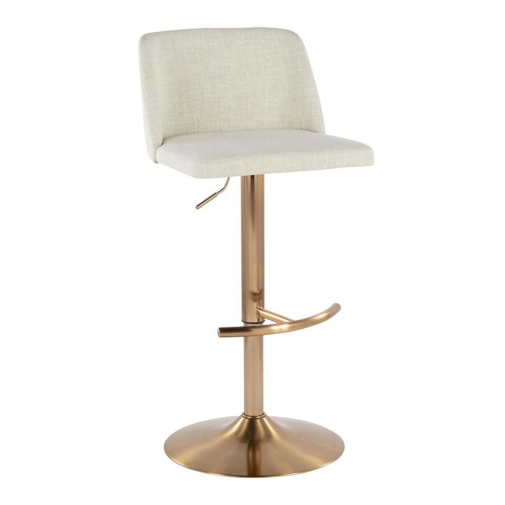 Cream Fabric, Gold Metal Toriano Adjustable Barstool - Set of 2. Picture 2