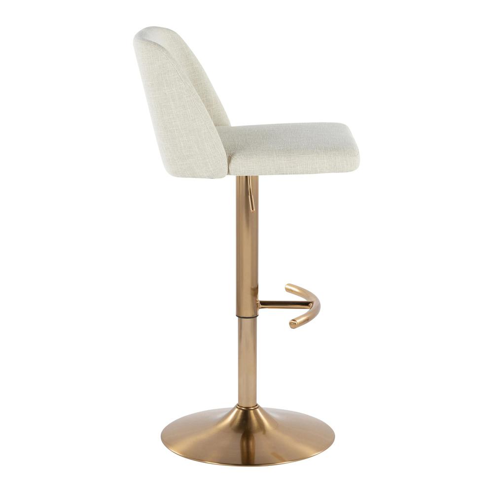 Cream Fabric, Gold Metal Toriano Adjustable Barstool - Set of 2. Picture 3