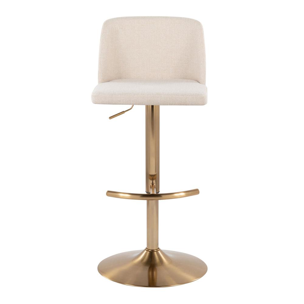 Cream Noise Fabric, Gold Metal Toriano Adjustable Barstool - Set of 2. Picture 6