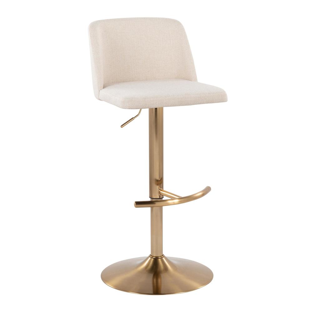 Cream Noise Fabric, Gold Metal Toriano Adjustable Barstool - Set of 2. Picture 2