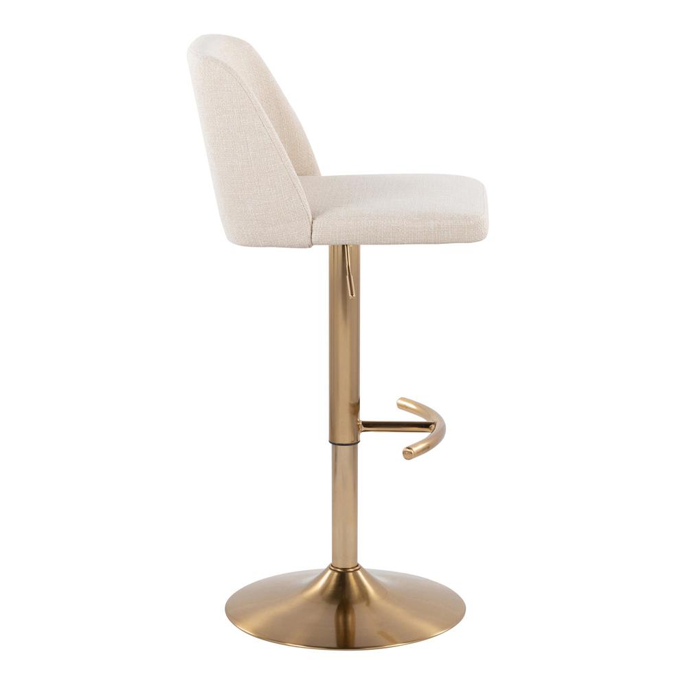 Cream Noise Fabric, Gold Metal Toriano Adjustable Barstool - Set of 2. Picture 3