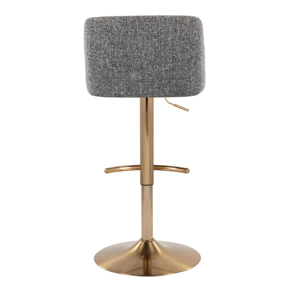 Grey Noise Fabric, Gold Metal Toriano Adjustable Barstool - Set of 2. Picture 5