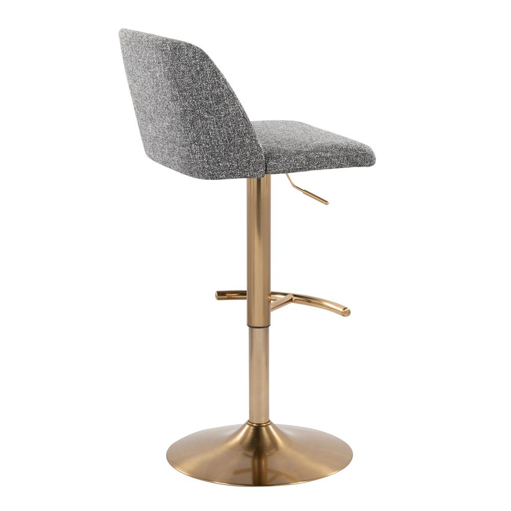 Grey Noise Fabric, Gold Metal Toriano Adjustable Barstool - Set of 2. Picture 4