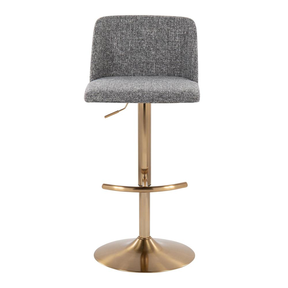Grey Noise Fabric, Gold Metal Toriano Adjustable Barstool - Set of 2. Picture 6