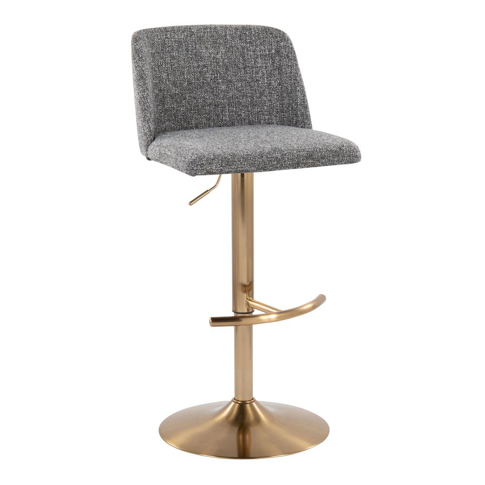 Grey Noise Fabric, Gold Metal Toriano Adjustable Barstool - Set of 2. Picture 2