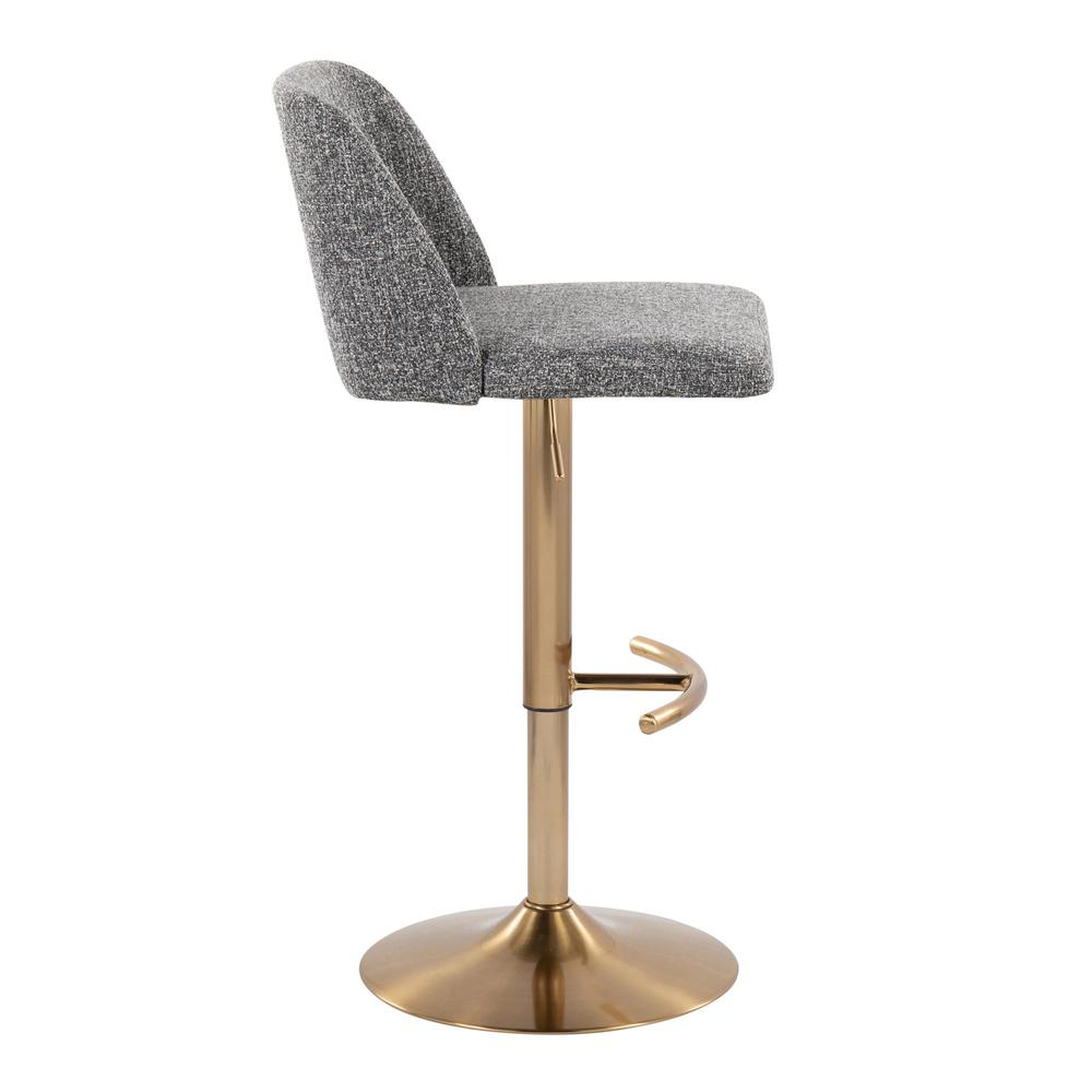 Grey Noise Fabric, Gold Metal Toriano Adjustable Barstool - Set of 2. Picture 3