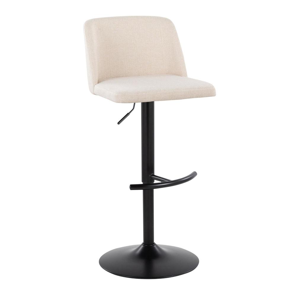 Cream Noise Fabric, Black Metal Toriano Adjustable Barstool - Set of 2. Picture 2