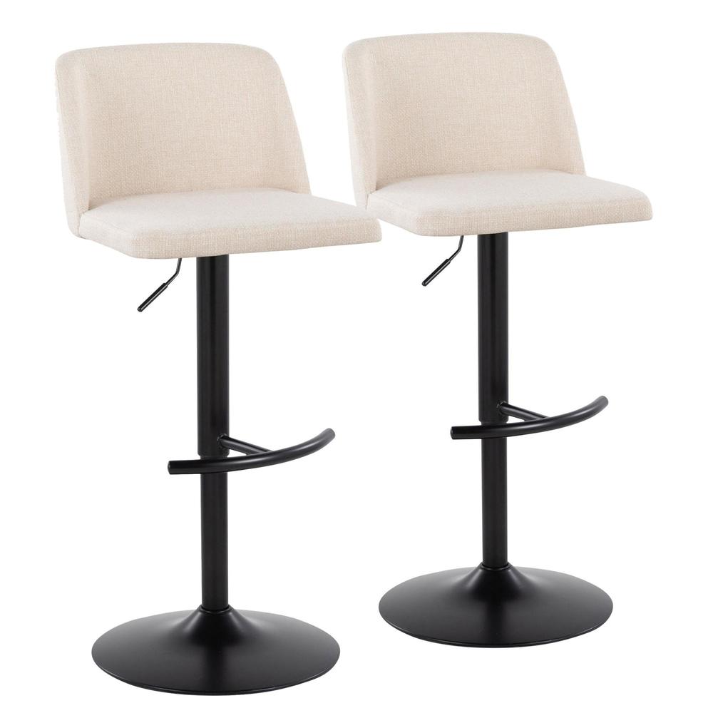 Cream Noise Fabric, Black Metal Toriano Adjustable Barstool - Set of 2. Picture 1