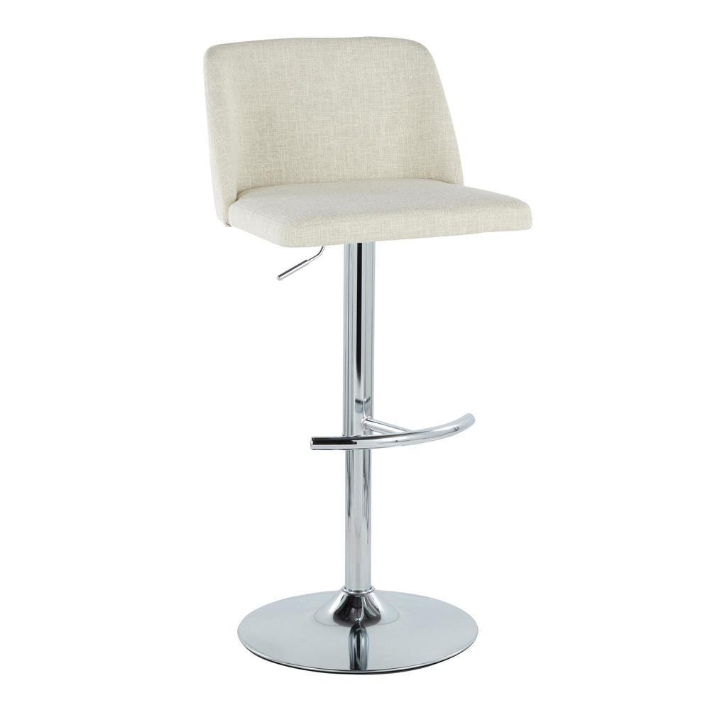 Cream Fabric, Chrome Metal Toriano Adjustable Barstool - Set of 2. Picture 2