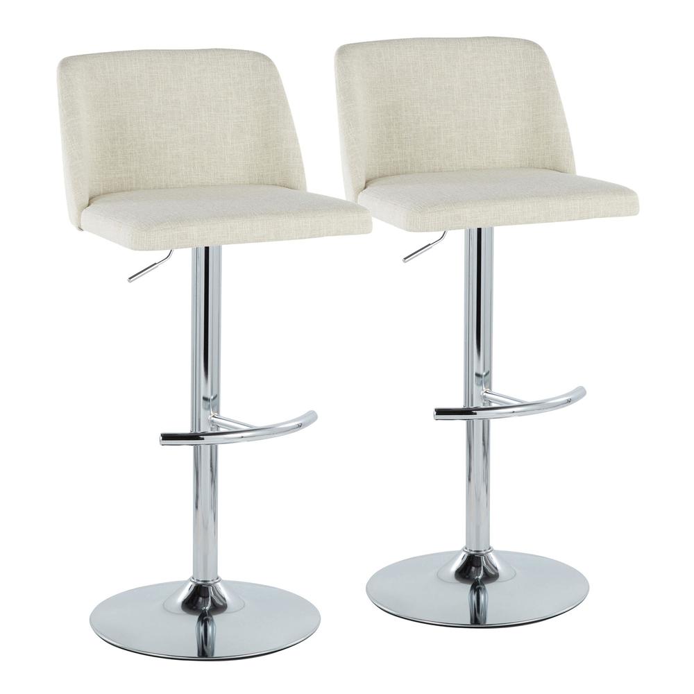 Cream Fabric, Chrome Metal Toriano Adjustable Barstool - Set of 2. Picture 1