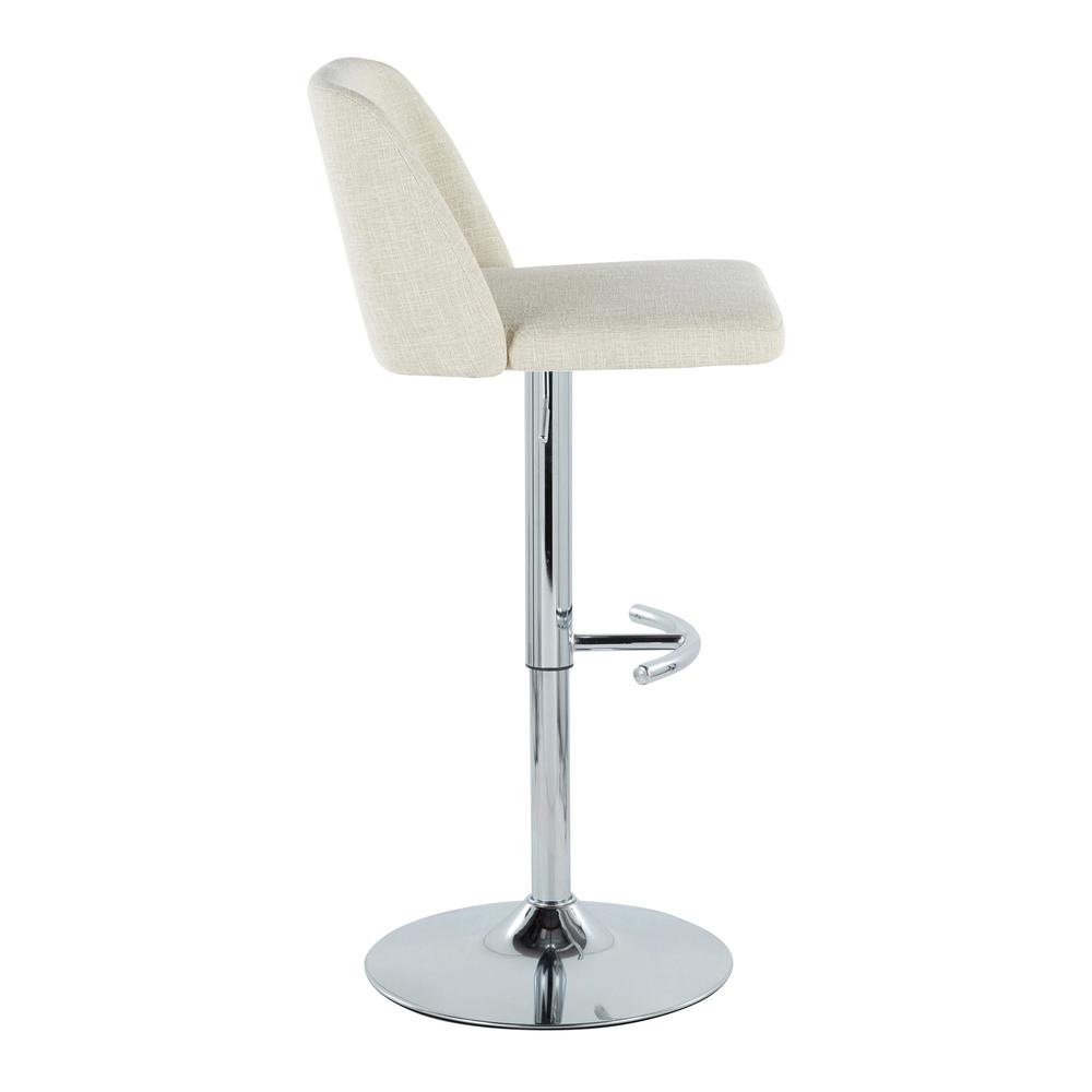 Cream Fabric, Chrome Metal Toriano Adjustable Barstool - Set of 2. Picture 3