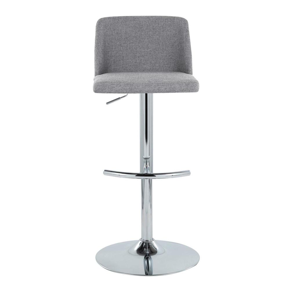 Grey Fabric, Chrome Metal Toriano Adjustable Barstool - Set of 2. Picture 6