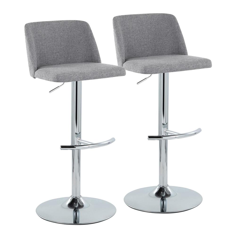 Grey Fabric, Chrome Metal Toriano Adjustable Barstool - Set of 2. Picture 1