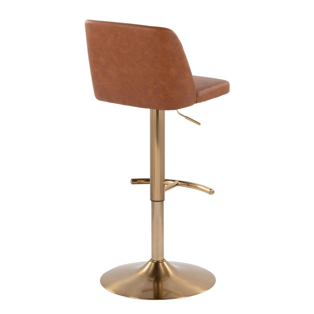 Camel PU, Gold Metal Toriano Adjustable Barstool - Set of 2. Picture 4