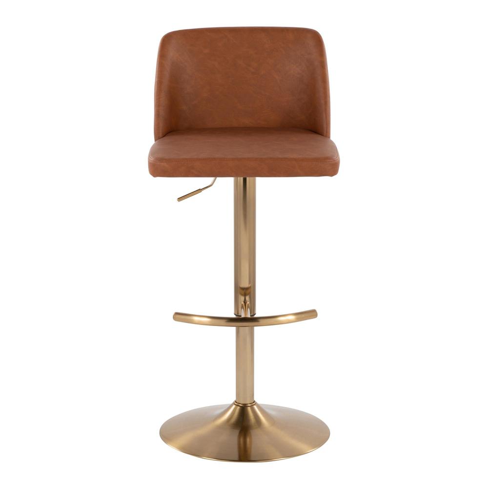 Camel PU, Gold Metal Toriano Adjustable Barstool - Set of 2. Picture 6